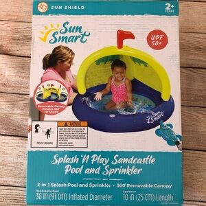 Splash 'N Play Sandcastle Inflatable Kiddie Pool & Sprinkler Rotating Canopy